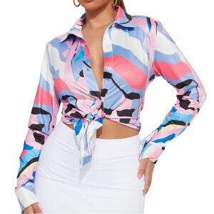 HalfHeart Colorful Abstract Button-Up Shirt Size Medium